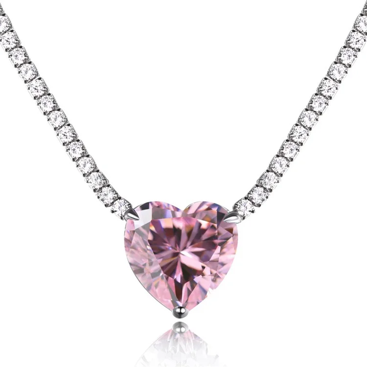 

Trendy Crystal Queen Wedding Fashion Diamond Necklace Gemstone Zircon Tennis 925 Sterling Silver Jewelry Chain Heart Necklace, Picture shows