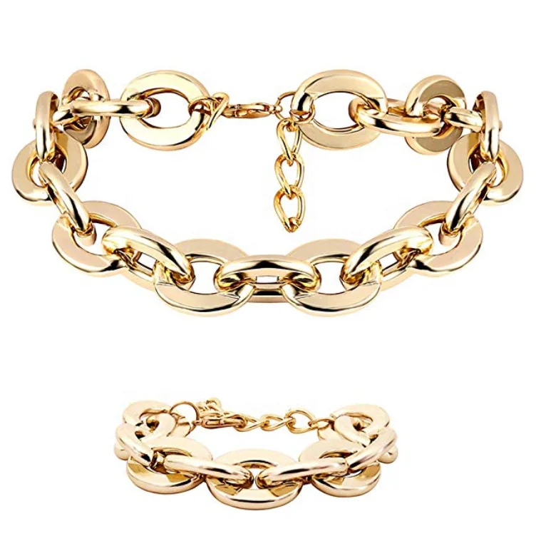 

Women's Stainless Steel Choker Necklace Heavy Cuban Chunky Chain Link Necklaces & Bracelet Set