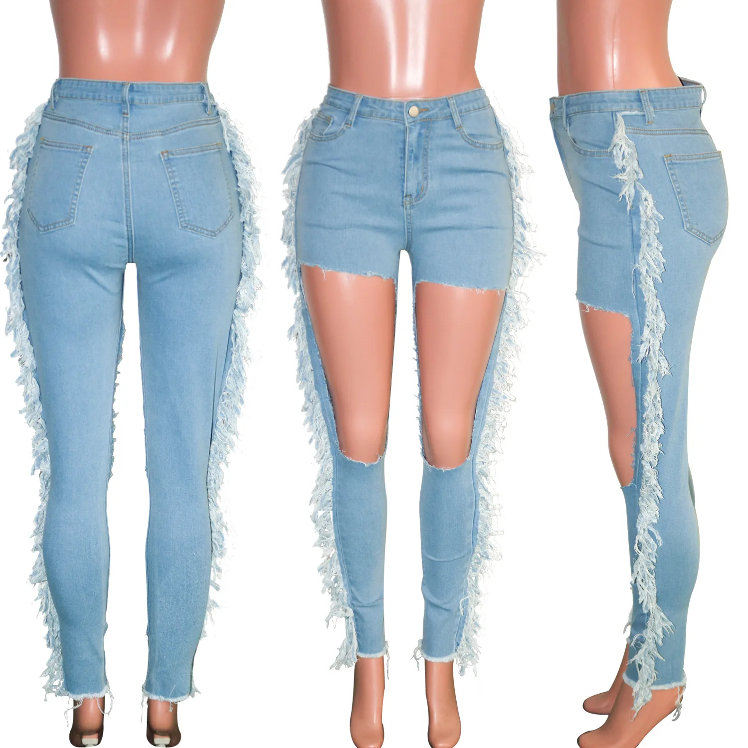 Nerefy Women Trousers Pearl Hole Jeans Female Casual Pocket Skinny Pencil Jean Pants Nerefy Women Trousers Pearl Hole Jeans Female Casual Pocket Skinny Pencil Jean Pants