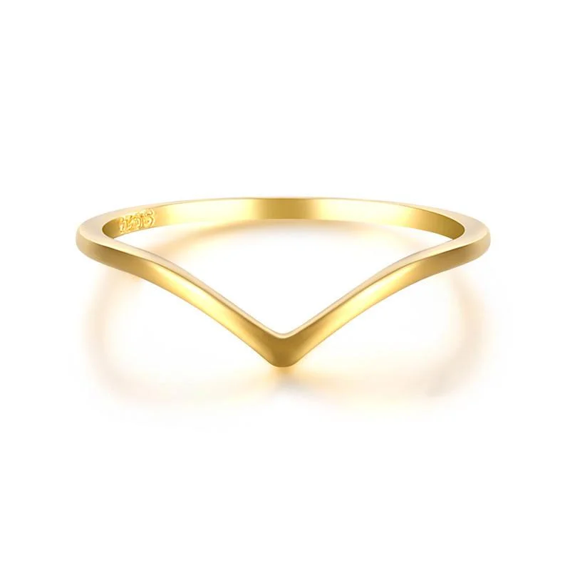 Wholesale Fine Minimalist Fashion 925 Sterling Silver V Ring Statement Simple 18K Gold Plated Thin Finger Rings For Women Gifts