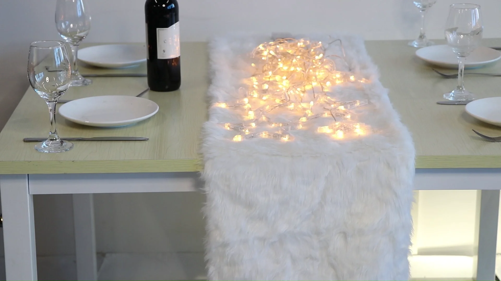 Ourwarm 15x72 Inch White Luxury Faux Fur Table Runner For Home Wedding