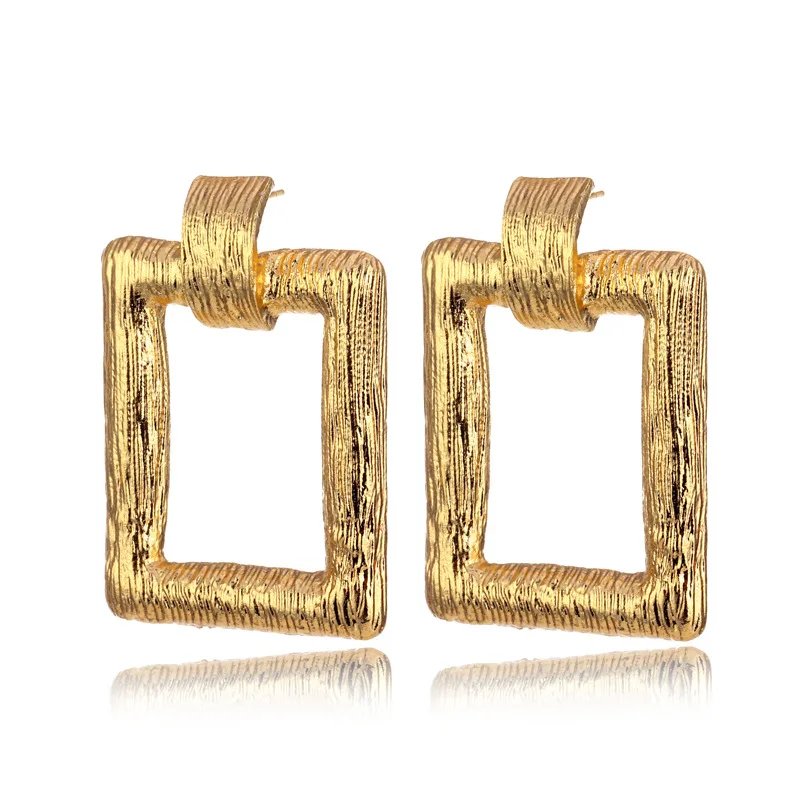 

JUHU Popular accessories heavy metal geometric carving rectangle drop earring stud earring set more than one card for women, Gold/silver