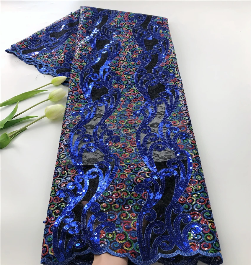 

Hot sale double net high quality lace fabric sequins beads African lace