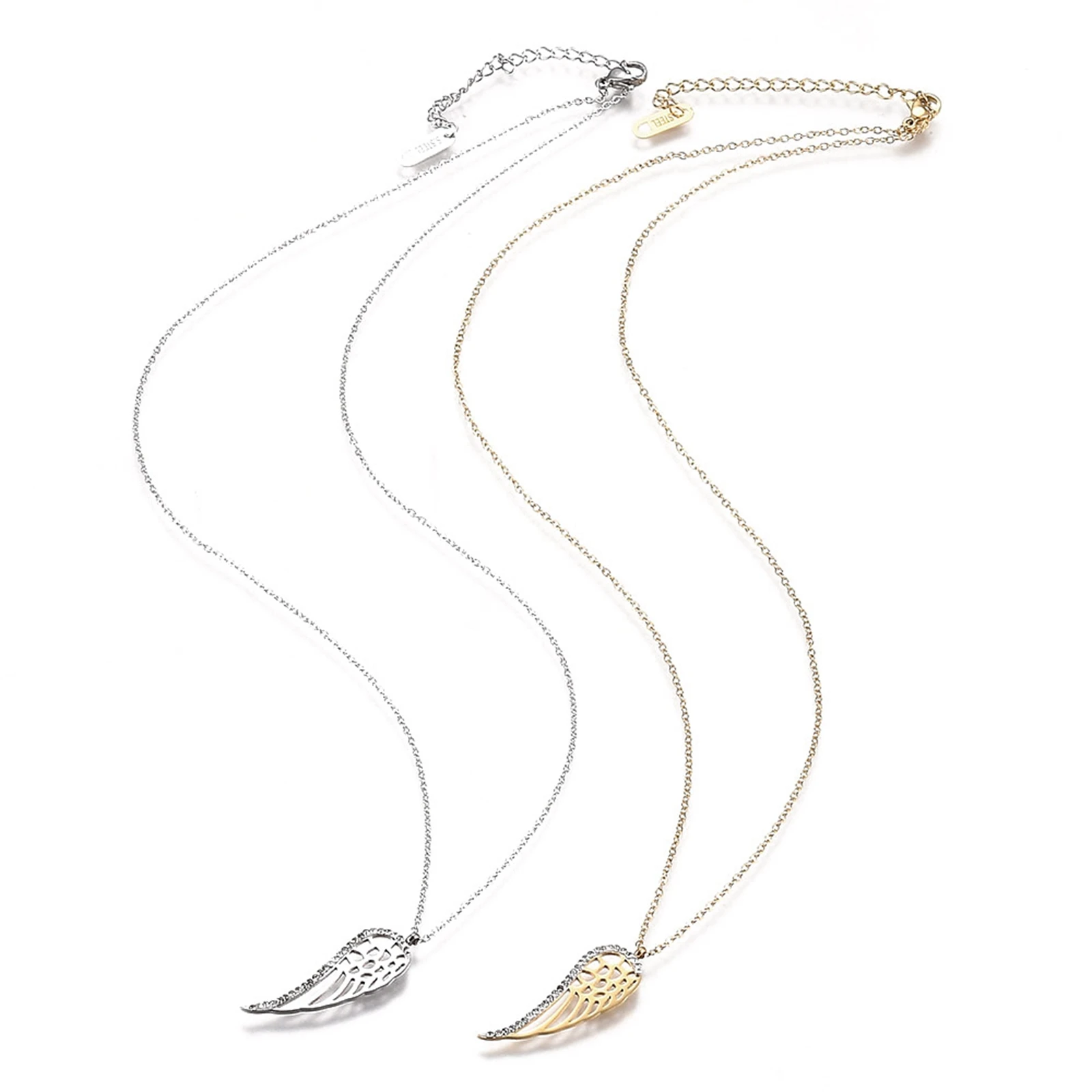 

Pandahall 304 Stainless Steel Polymer Clay Rhinestone Wing Pendant Necklaces
