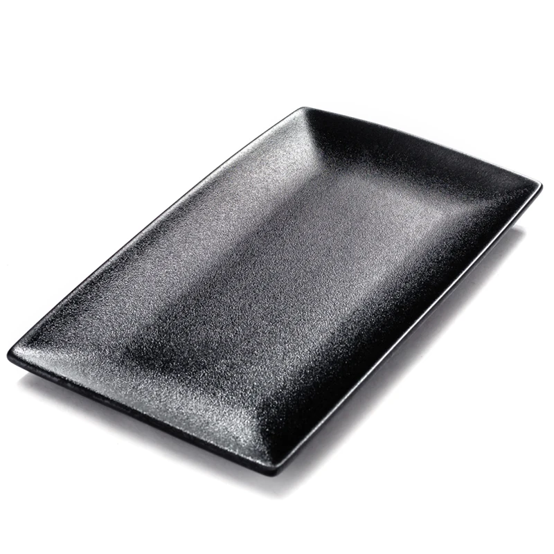 

10 13 inch Ceramic matte serving Black rectangle restaurant tableware Non Stick serving sushi pigmented plates baking ware, Customized is available