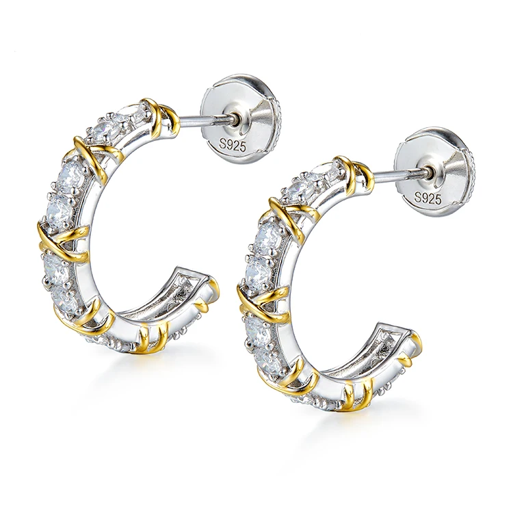 

Exquisite C type earrings fashion S925 silver hoop earrings casual party young people like wear gemstone earrings