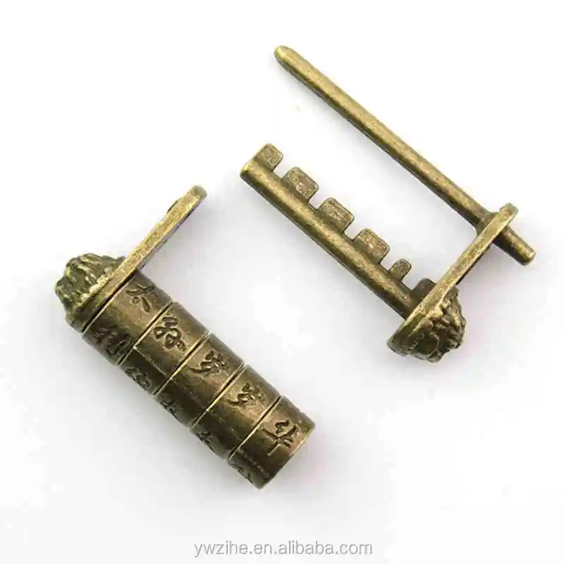 1pc Chinese Retro Bronze Password Brass Carved Word Padlock Lock/Key Gift 