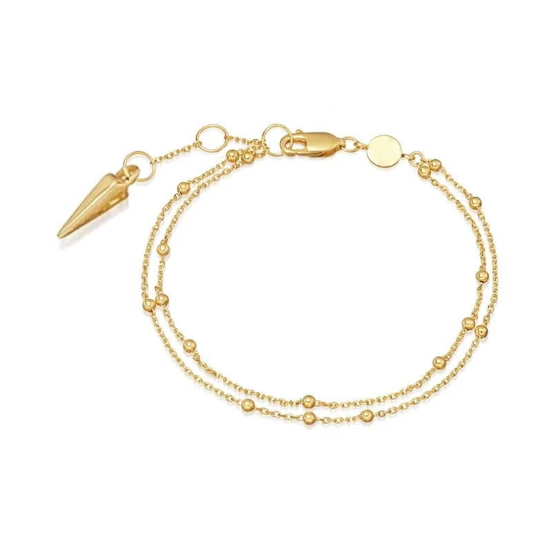 

Environmental protection real gold plating S925 sterling silver double chain beaded bracelet