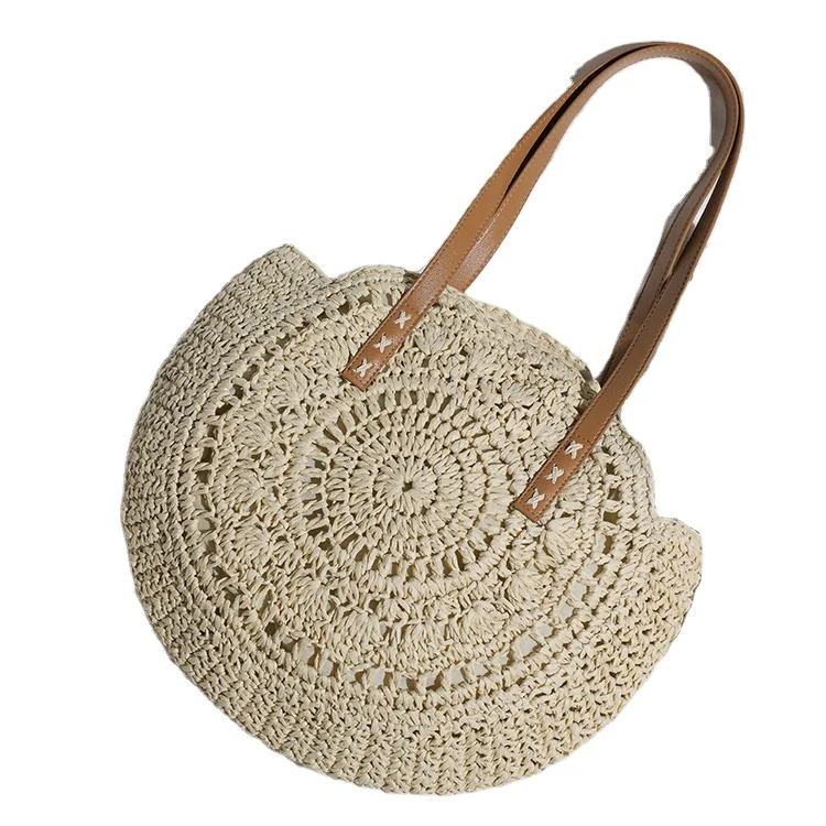 

Factory Beach Round Straw Shopping Package Handmade Woven Hollow-out Circle Handbag for women