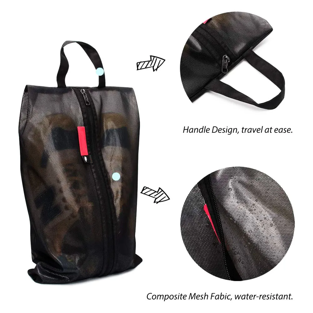 foldable zipper closure mesh cube travel gym sports golf beach shoe pouch packing organizer shoe bag