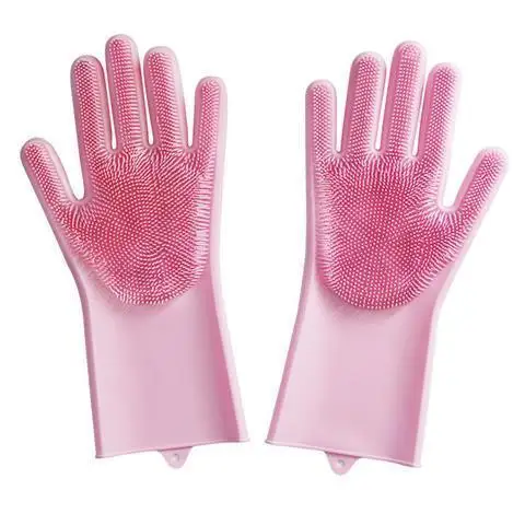 

Waterproof durable silicone rubber gloves female household dishwashing required brush bowl kitchen cleaning gloves, As same as picture