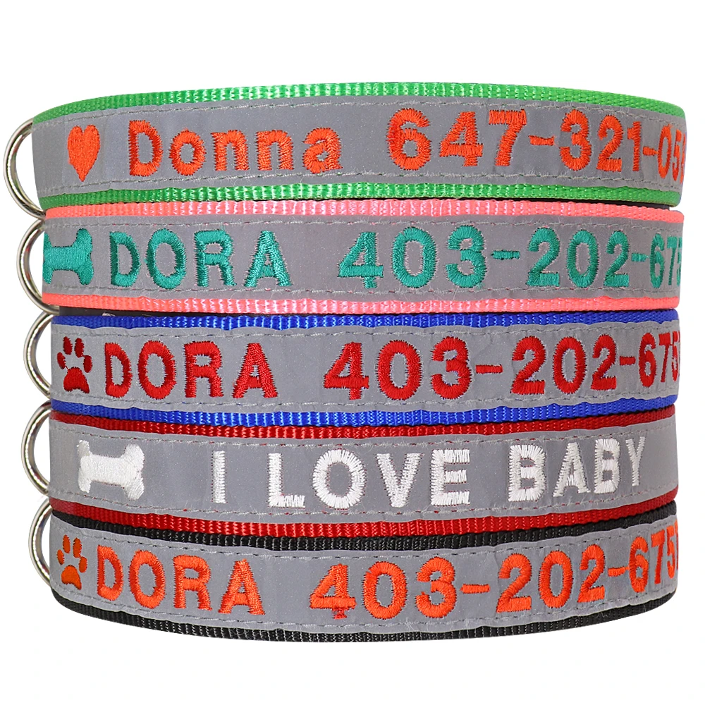 

Reflective Custom Dog Collar Personalized Embroidery Pet Puppy Cat Collar Engrave Phone Name Collars For Small Medium Large Dog