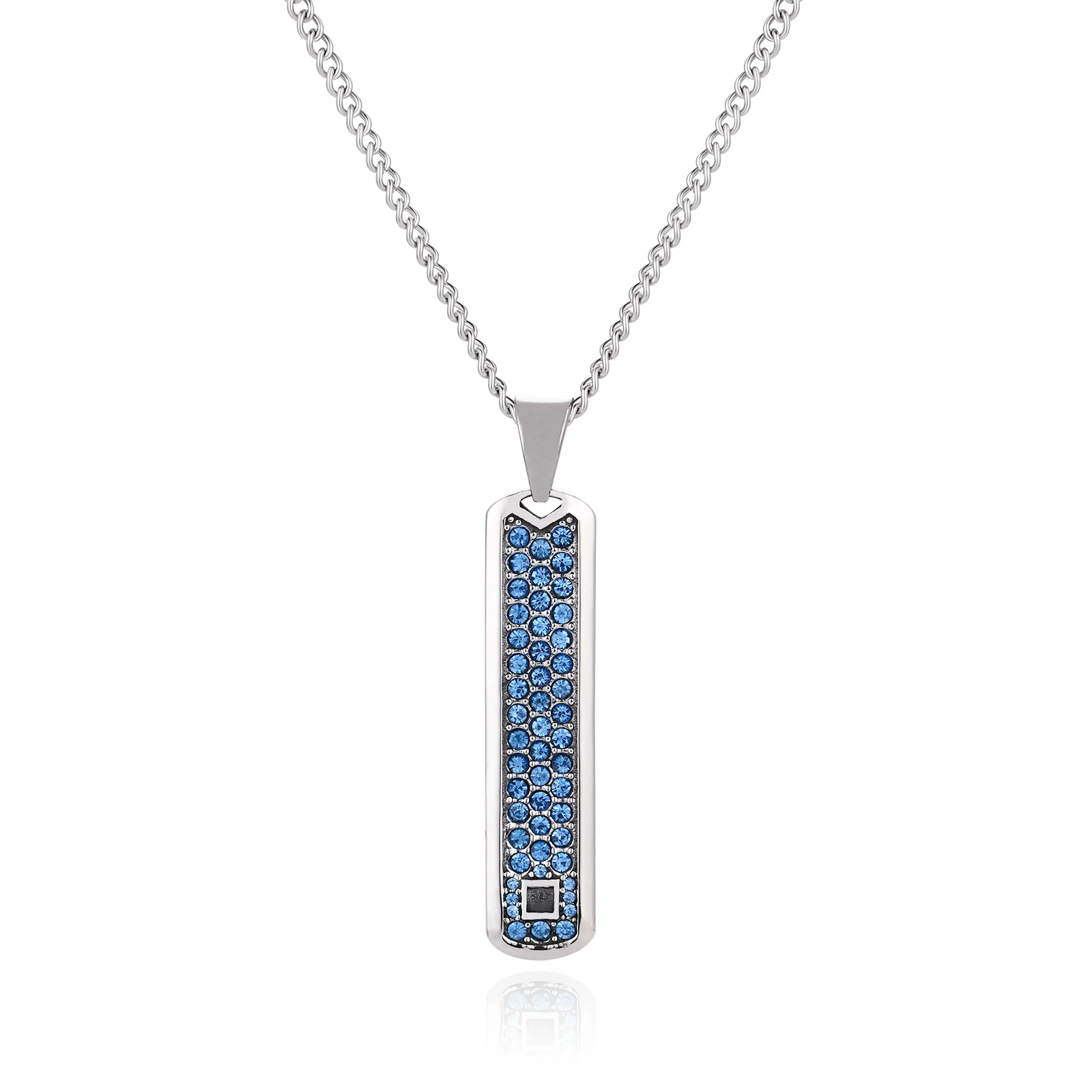 

Men's Jewelry Sapphire Crystal Rhinestone Long Tag Pendant Necklace For Men, Picture shows