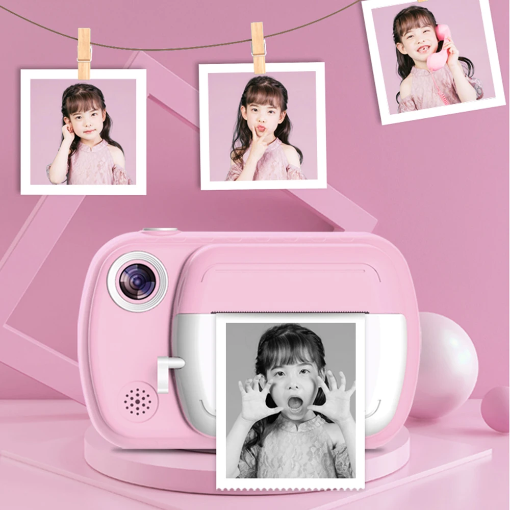 

Kid Instant Camera Toy Digital Photo Video Camera Full Hd 1080P Hd 4K Black White Thermal Printing Camera For Kids Baby Boy Girl, Pink