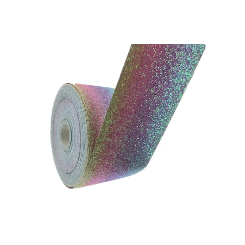 

New arrival 75mm (3inch) rainbow chunky glitter ribbon accept customization