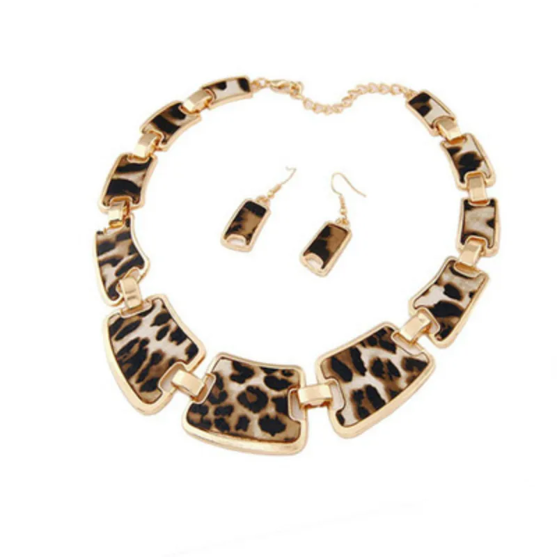 

Wholesale fashion leopard jewelry set alloy vintage necklace and earrings sets