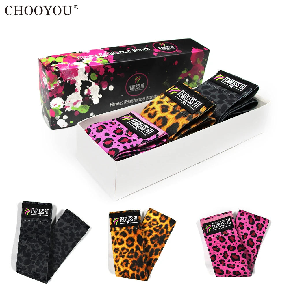 

CHOOYOU High Quality In Stock Pattern Leopard Exercise Bands Workout Booty Glutes Bodybuilding Hip Resistance Bands Set of 3, Any colour