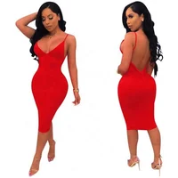

sexy tight dress red spaghetti strap backless bodycon dress below the knee
