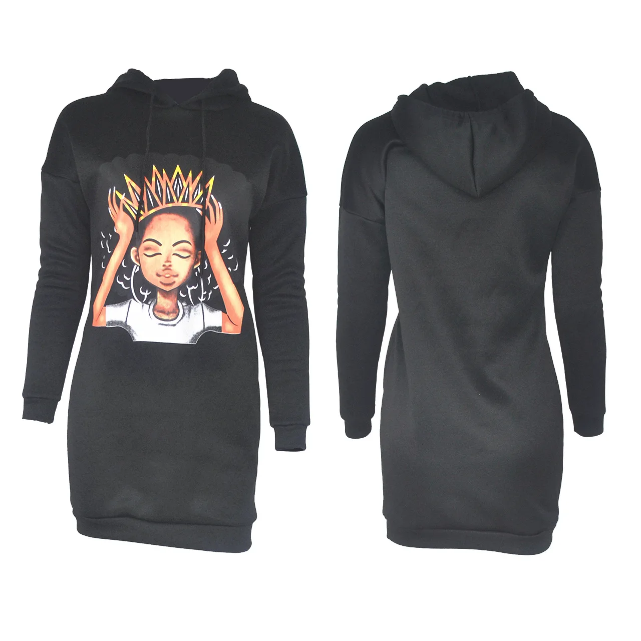 

Hooded Hoodie Dress For Women Autumn Winter Solid Hoodies With Pockets Women's Sweatshirt Dresses Casual, Black