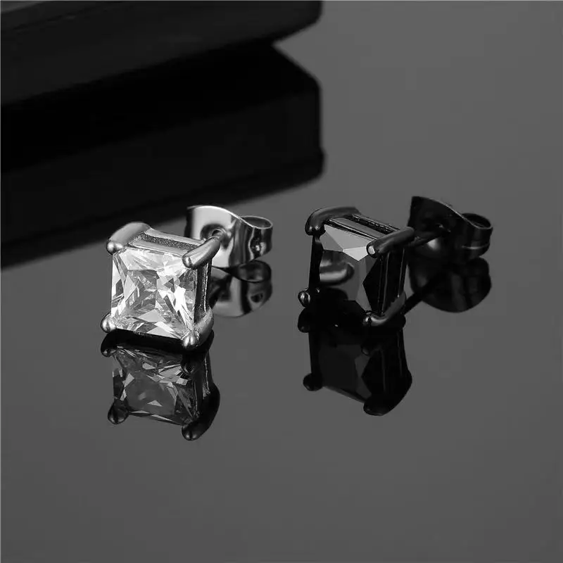 

Wholesale hot sale 316 stainless steel diamond ear jewelry cheap earrings non allergic ear bone studs for men, Black silver