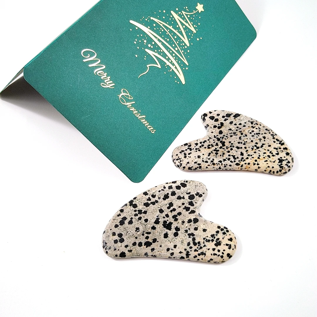 

Newest Product Stone Massage heart dalmatian Jasper Green gua sha for Face
