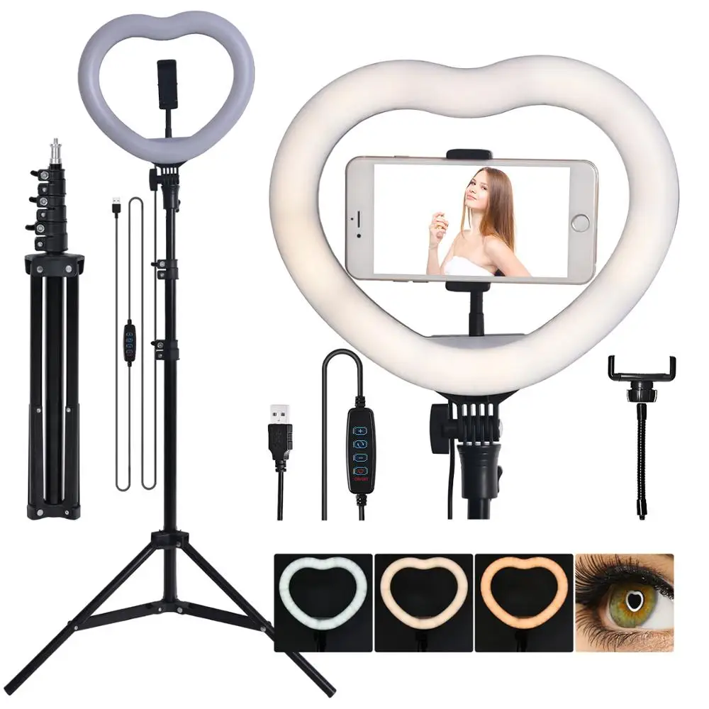 

FOSOTO FT-X225 lighting studio video camera tik tok vlog beauty makeup new led ring fill light lamp with tripod stand for phone, Black