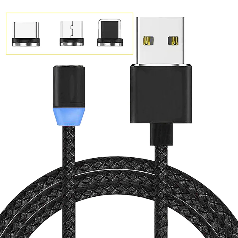1M Fast Charging 2.1A Magnetic Usb Nylon Braided Cable for iPhone Micro Type-C