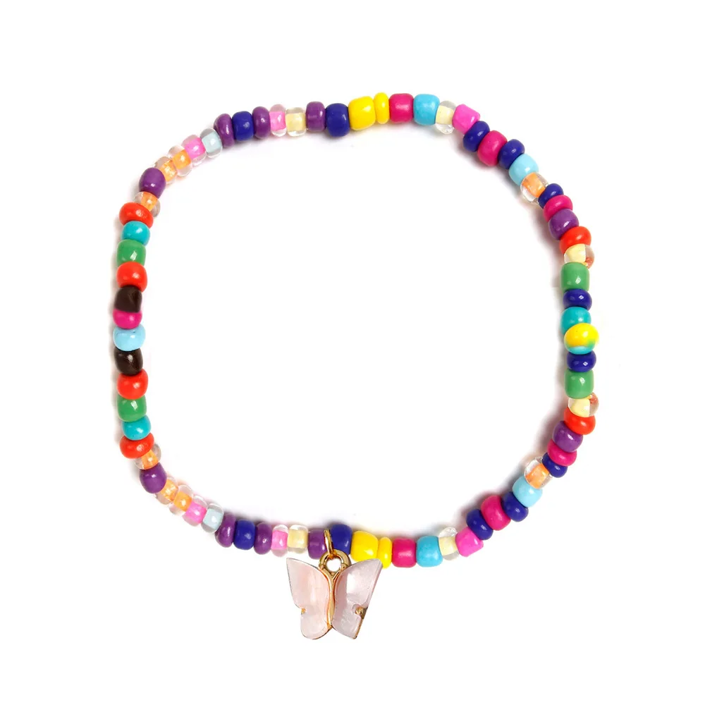 

Jachon New colorful beaded summer Bohemian butterfly shaped anklet bead personality beach anklet accessories, As picture