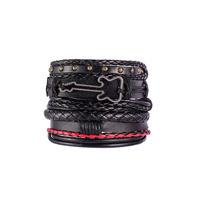 

Mens Handmade Punk Style Multilayer Adjustable 18CM Long Leather Bracelet