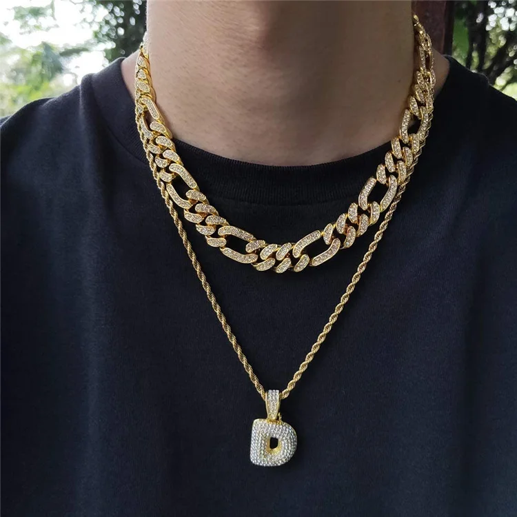 

Yale Jewelry Hip Hop  Figaro Link Chain Gold Plated CZ Fully Iced-Out Miami Cuban Link Necklace