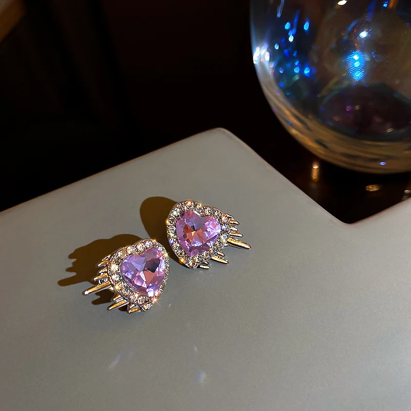

fashion trendy purple crystal glass heart earring women