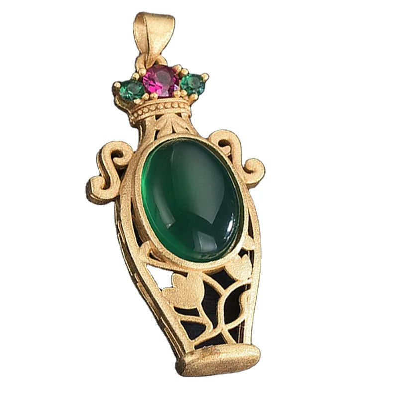 

Vintage Gold Inlaid Jade Plated 18K Gold Diy Palace Vase Tourmaline Color Treasure Ancient Gold Chalcedony Pendant Jewelry