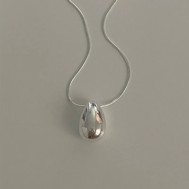 Fashion Snake Chain 925 Sterling Silver Tear-Drop Glossy Pendant Necklace for Women Fine Jewelry
