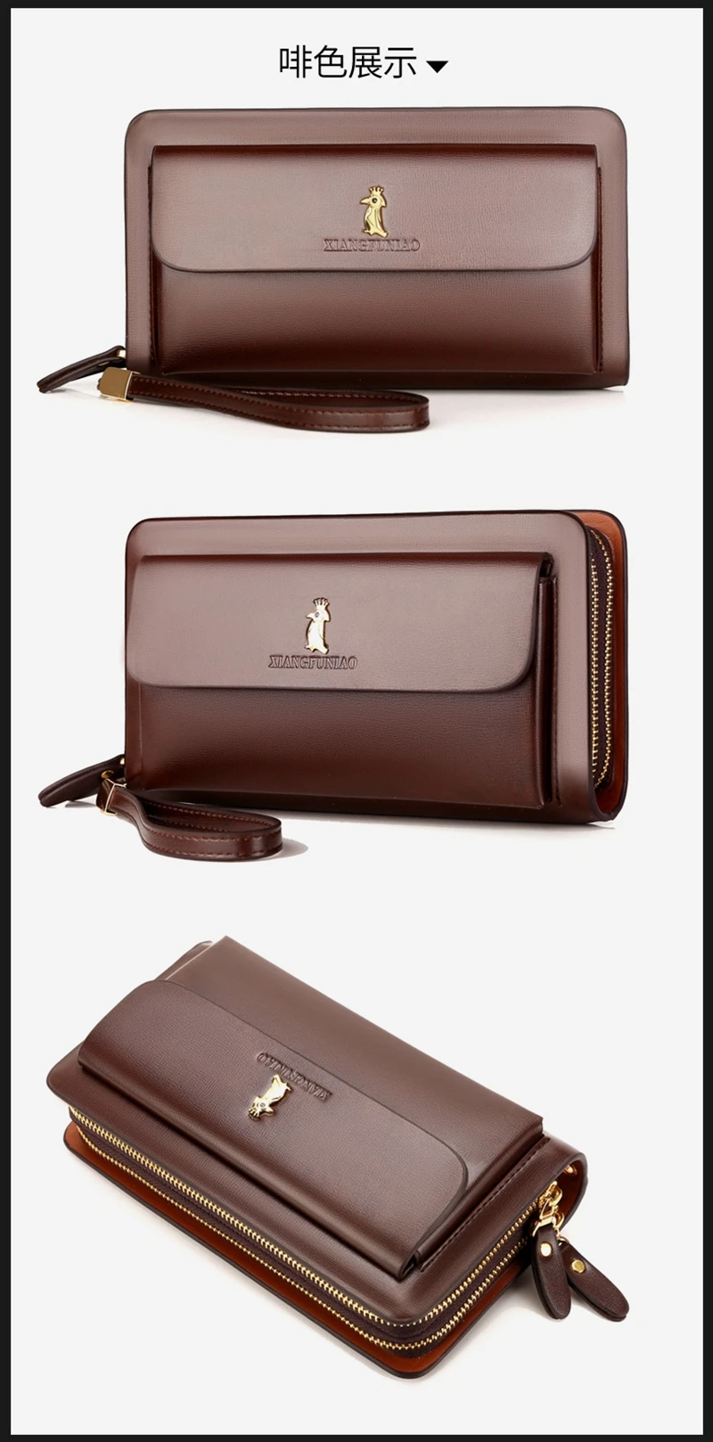Wholesale XIANGFUNIAO Brand Men Clutch Bag Fashion Leather Long Purse  Double Zipper Business Wallet Black Brown Male Casual Handy Bag From  m.