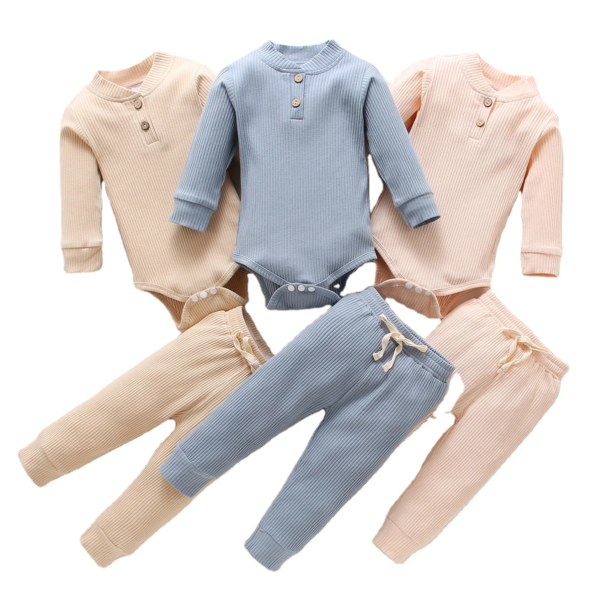 

baby clothes ins most popular ribbed cotton baby romper and bottom pants 2pcs sets