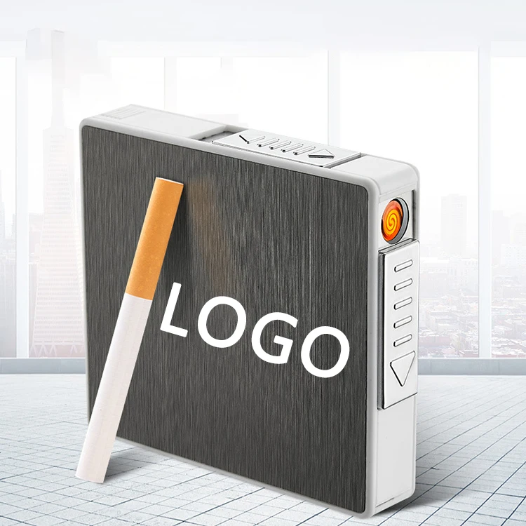

Rechargeable USB Lighters 20 Pcs Cigarette Metal Case Box Windproof With Tungsten Filament Lighter custom logo lighter, 3 colors