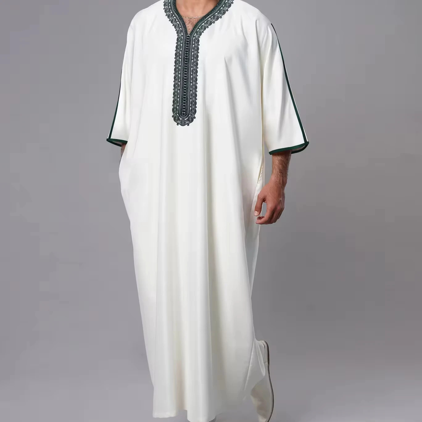 2024 Embroidered Traditional Men Jalabiyas Jubbah Muslim Men's Thobe Islamic Clothing Ramadan Thobe Robe Ramadan