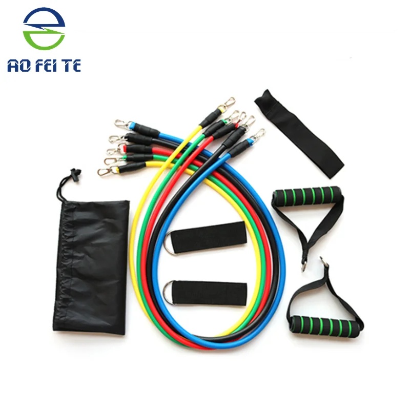 

Fitness 11 Pcs One Set Latex Resistance Bands Training Exercise Yoga Tube Bands, Yellow, green, red, blue, black