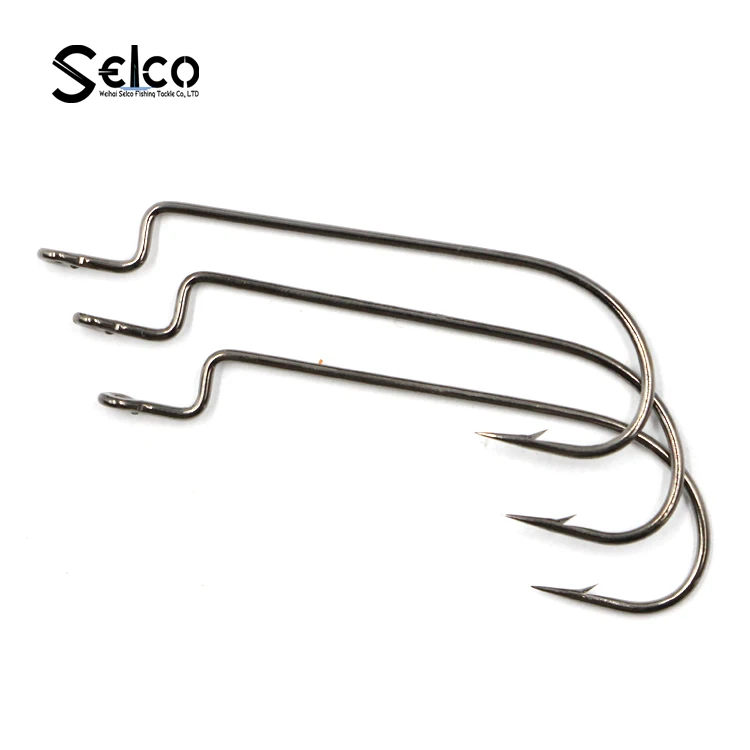 

High quality carbon steel black nickle Fishhook Wide Gap Offset Bass Worm Hooks, Black nickel