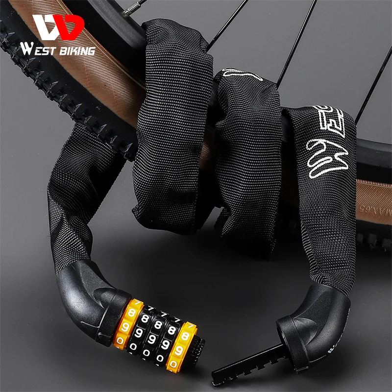 

WEST BIKING Bike Accessories Bicycle Lock 5 Password Security Bike Chain Lock Outdoor Anti-Theft Motorcycle Cycling Lock