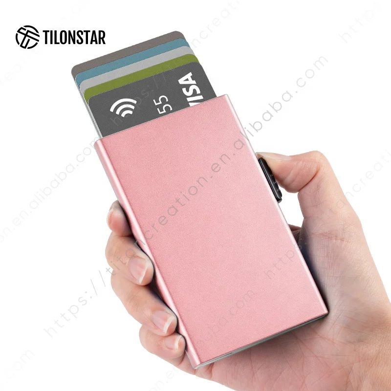 

Ready To Ship Mens Slim Card Credit Wallet Porte Carte Rfid Blocking Sliding Card Holders Metal Wallets Aluminium Card Wallet
