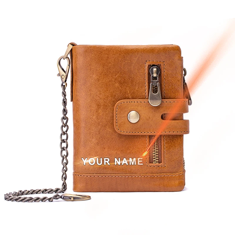 

Drop Shipping Mens Small Genuine Cow Leather Wallet RFID Blocking Vintage Money Clip Coin Purses with Chain, Brown,black,coffee and red