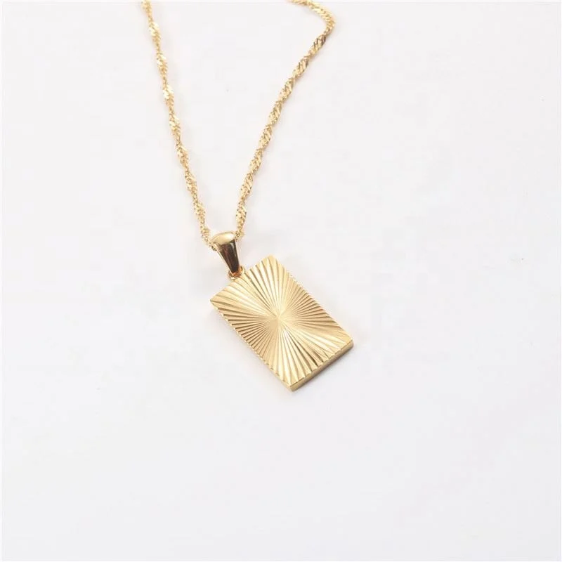 

Jewelry Tarnish Free PVD Gold Plated Sunburst Rectangle Pendant burst Necklace Trendy Necklace Wholesale