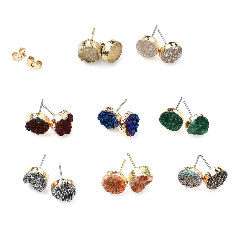 

Gold Color Plating Natural Agate Druzy Earring Stud Round Druzy Stud Earrings Natural Agate Druzy Earrings