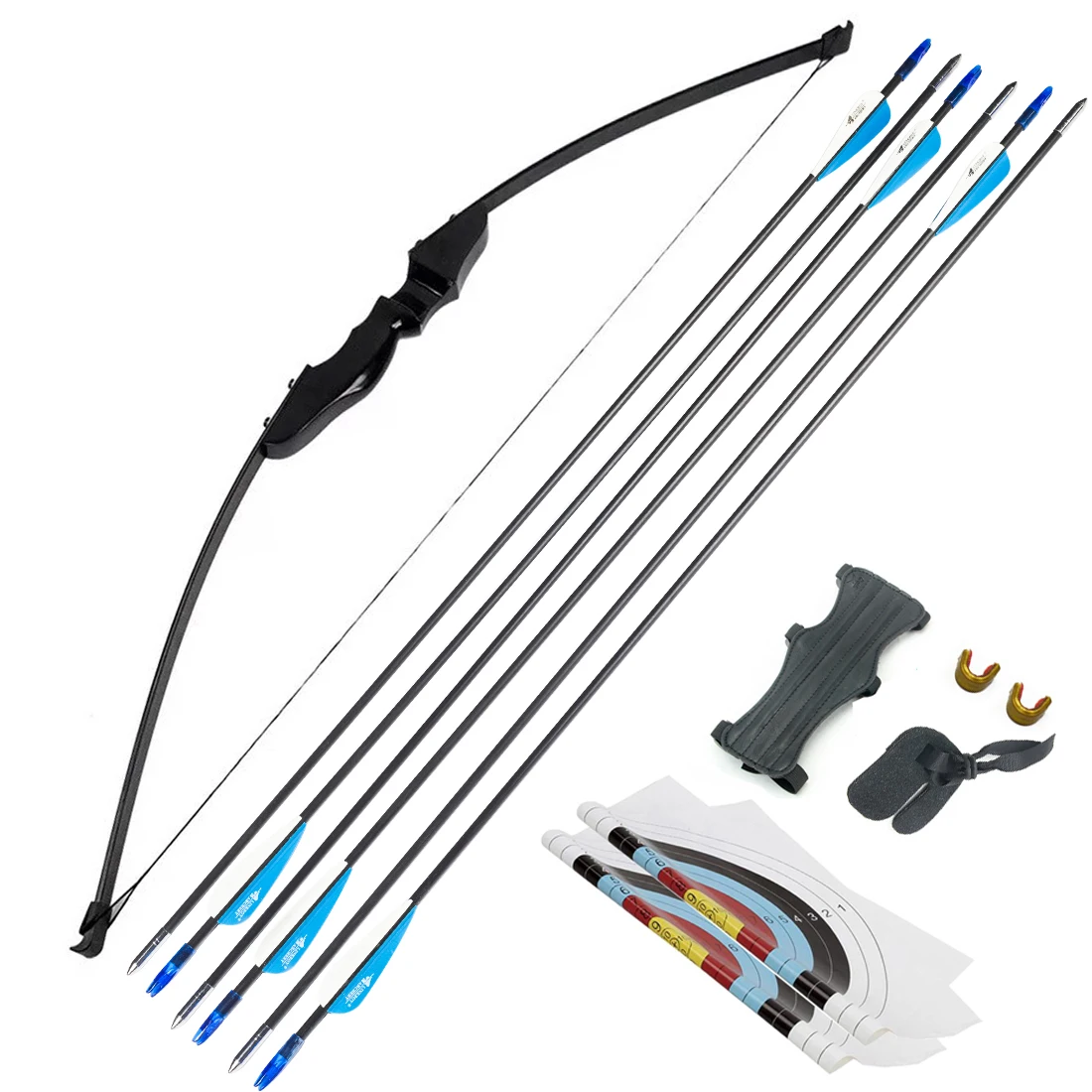 

Archery Recurve Takedown Bow and Arrow Set 40lbs for Youth Adult Beginners Training Practice Wooden Straight Bow Longbow Kit