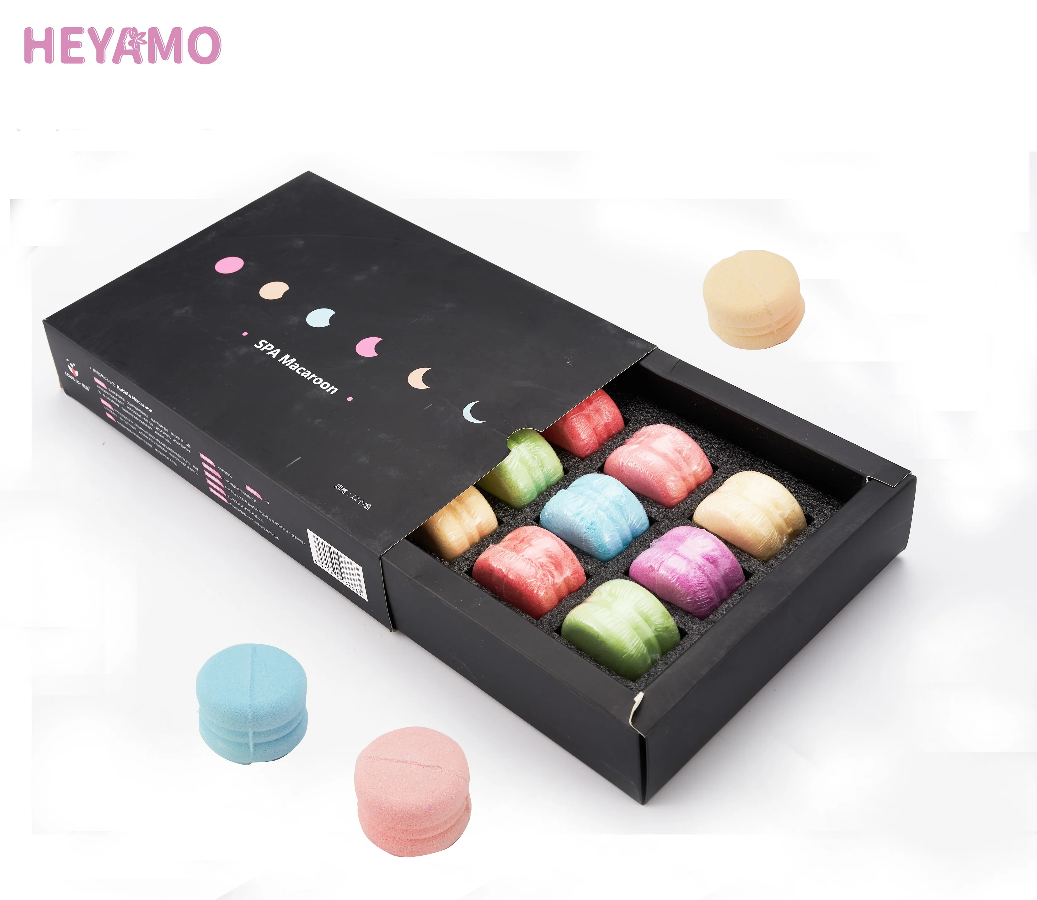 

HEYAMO 12 Macaron Exfoliator Shea Moisture Bath Bomb Balls Bombs Organic Men Skin Care Bath Fizzies Huile Essentielle Bathbombs