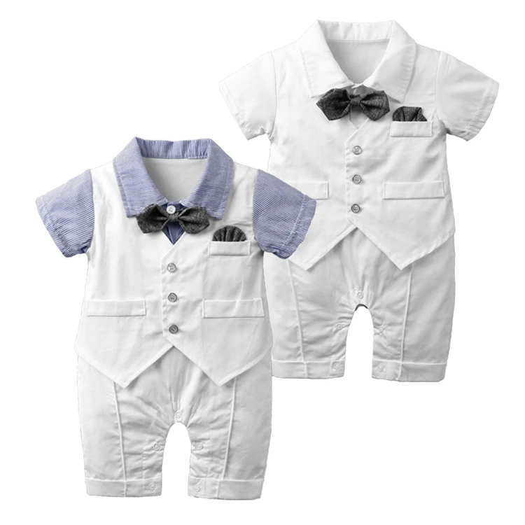 

Boutique high quality toddler infant bodysuit turn down collar baby boys bow gentleman rompers clothes