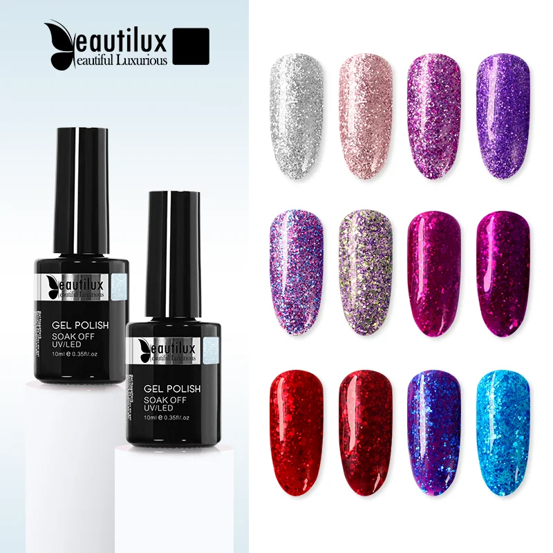 

Beautilux Glitter Gel Nail Polish Winter Gloss Bling Sparkling Sequins Nail Lacquer UV LED Nails Art Design Varnish Supply 10ml