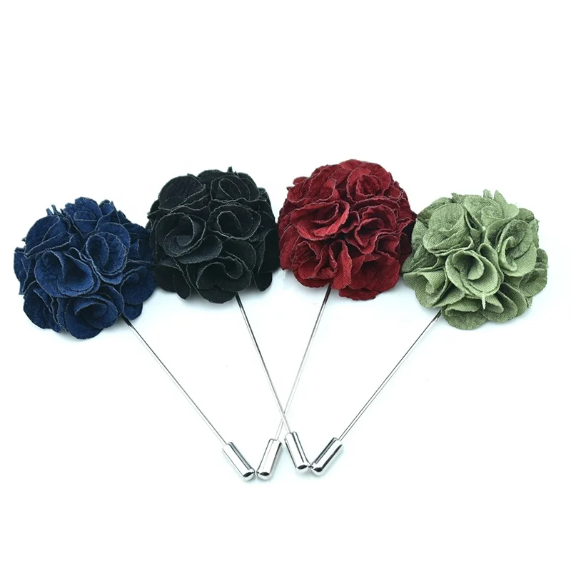 

high quality womens pure color cotton fabric flower safety brooch lapel pin for party