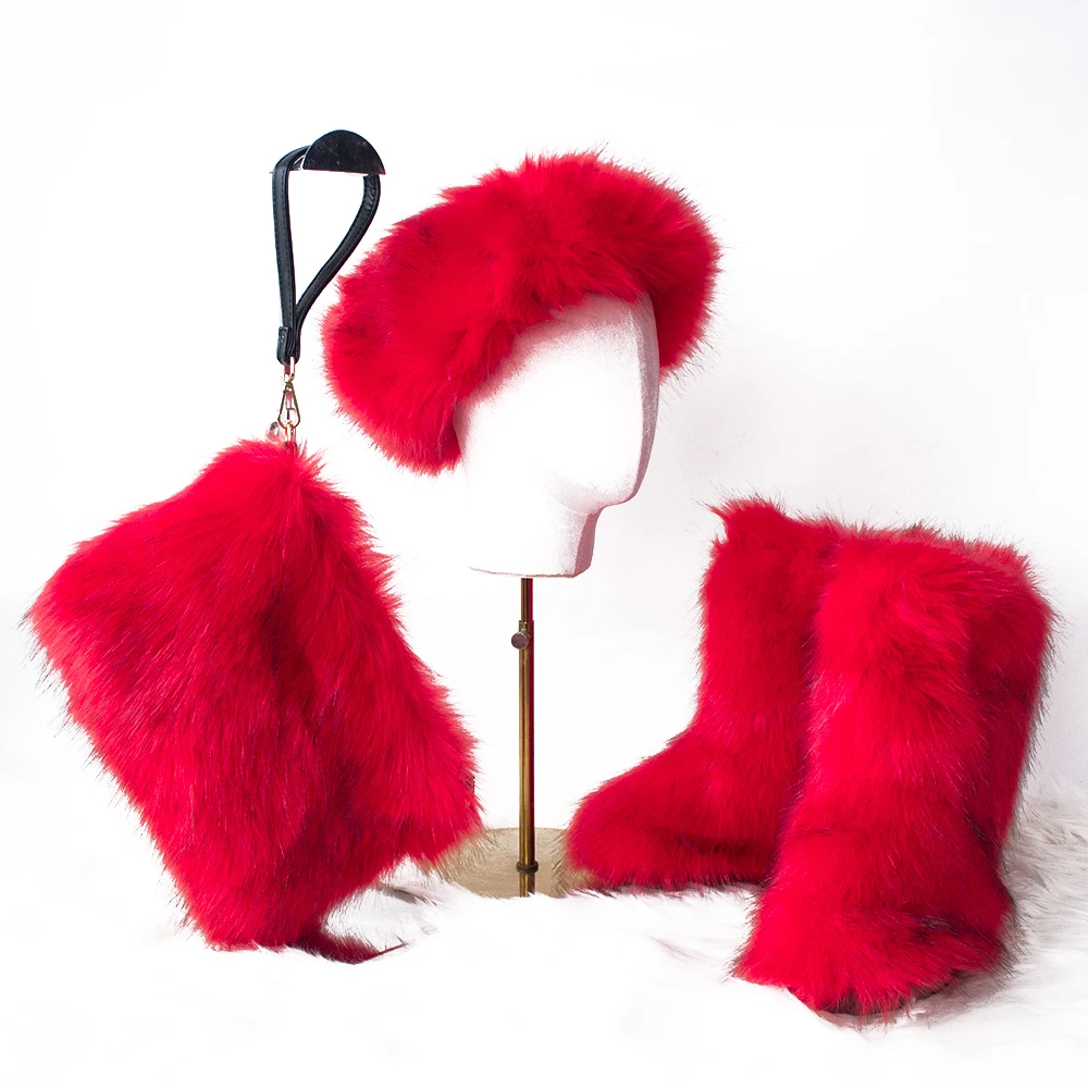 

2022 Christmas boots winter fox adult and kid fur boots set fur headband winter boot ready to ship, Mic colors